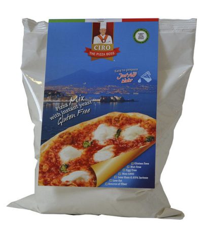 The gluten free pizza mix packaging.