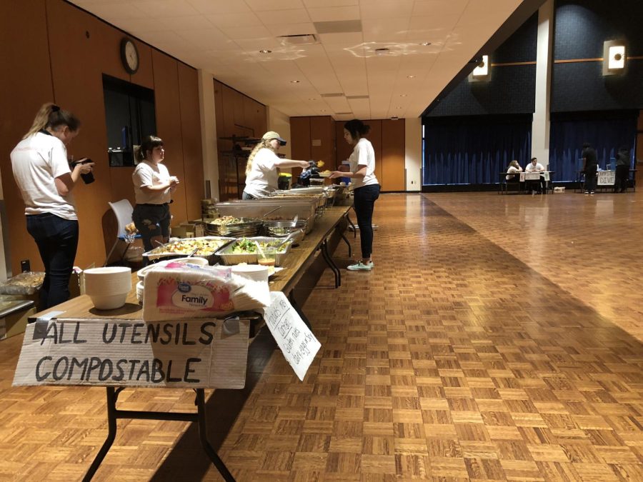 Tables with food fill the Student Center Ballroom on Sunday during the Feeding the 500 Event to help increase awareness of food insecurities.