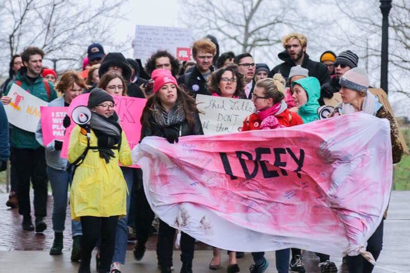 Madison Newingham, April 7, 2017 as she leads the, “I Defy” March for Planned Parenthood. 