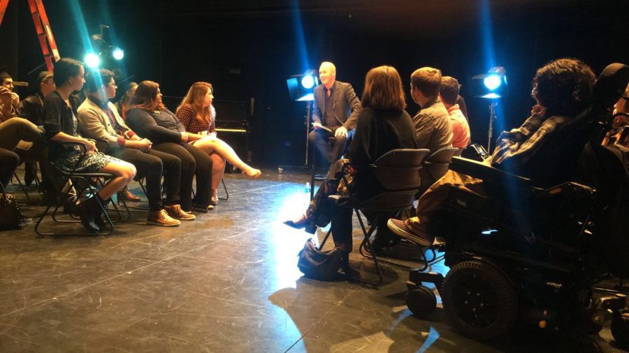 Actor Michael Keaton meets with Kent State students for a 30-minute Q&A in the Center for Performing Arts before his commencement speech Saturday. 