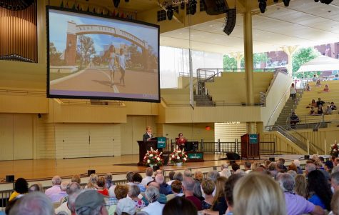 President Beverly Warren gives a lecture, titled Kent State Beyond the Shootings: Journey of the Wounded Healer, at the Chautauqua Institution Amphitheater Wednesday, Aug. 15, 2018.