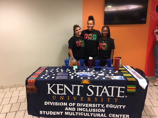 Sarita Kande, Imani Rodgers and Kandi King the SMC street team tabling for the anniversary of the SMC Sep. 6, 2018.