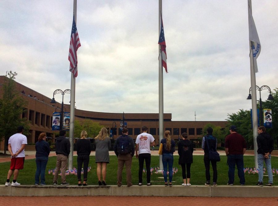 Member of various political organizations at Kent State put aside their differences to honor the anniversary of 9/11 on September 11, 2018.