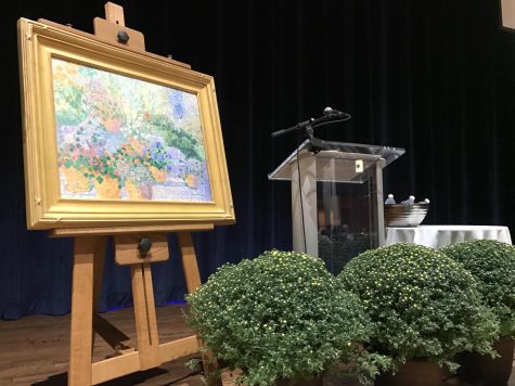 The painting Blossoming Garden, by the late School of Art alumna Jance Lentz-Hatch, was on display before its auction at the Blossoming Gala on Saturday, Sept. 22, 2018. 