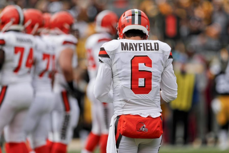 Cleveland+Browns+quarterback+Baker+Mayfield+%286%29+plays+against+the+Pittsburgh+Steelers+in+an+NFL+football+game%2C+Sunday%2C+Oct.+28%2C+2018%2C+in+Pittsburgh.+The+Steelers+won+33-18.+%28AP+Photo%2FDon+Wright%29