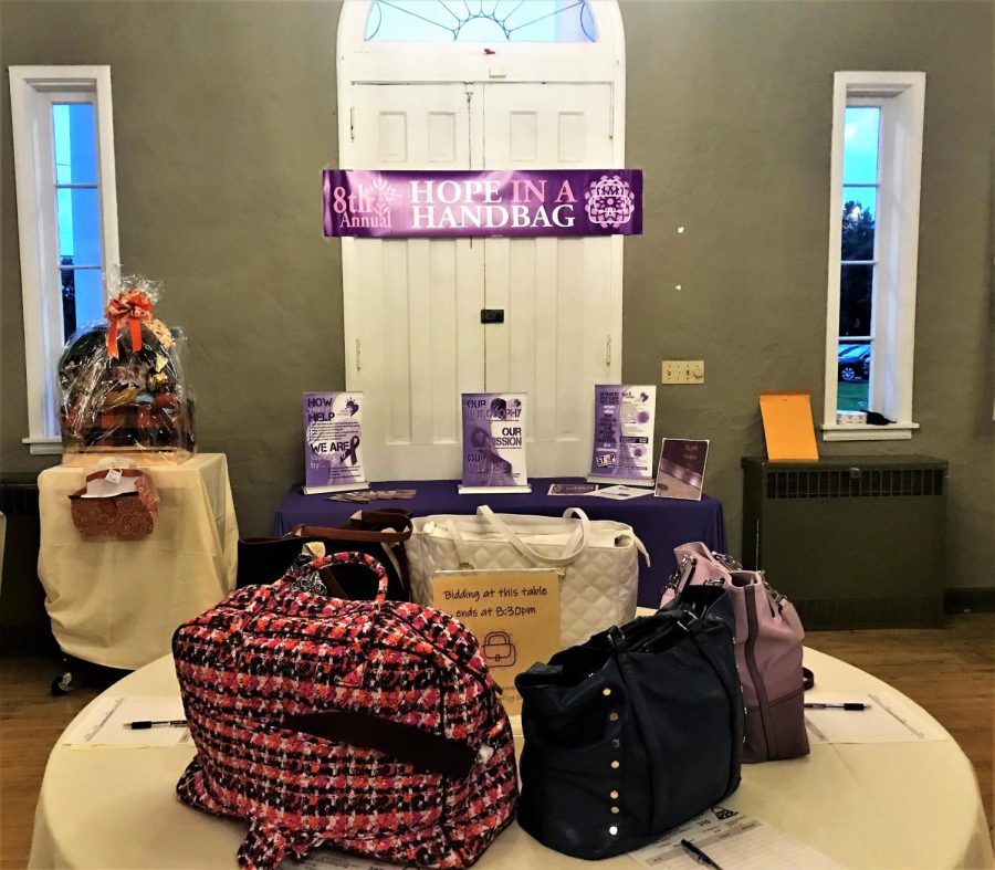 A collection of purses up for auction at the 8th annual Hope in a Handbag fundraiser for Portage Countys Safer Futures Domestic Violence Shelter and Resource Center at The Overlook on Oct. 20, 2018. 