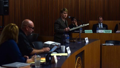 Kent State President Beverly Warren speaks during the faculty senate meeting on Monday During the Faculty Senate meeting Monday Oct. 8, 2018.