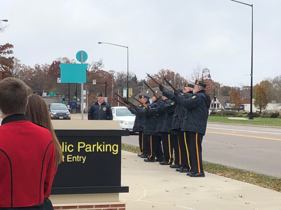 Kent veterans perform the 21-gun salute during PARTAs Veterans Day ceremony on Monday, Nov. 12, 2018.