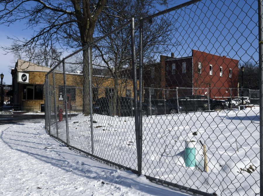 The former location of Mugs Brew Pub, the now empty lot sits on the corner of Franklin Ave in downtown Kent on January 13