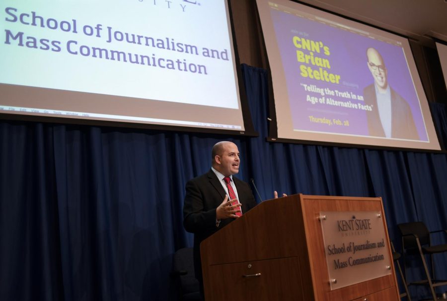 Brian Stelter, senior media correspondent for CNN ,speaks in Franklin Hall room 340 as part of the David and Janet Dix Media Ethics Lecture on Thurs., Feb. 28, 2019.