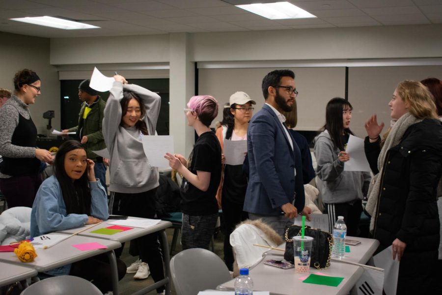Members of the Korean Culture Club socialize during an icebreaker on Feb. 8.
