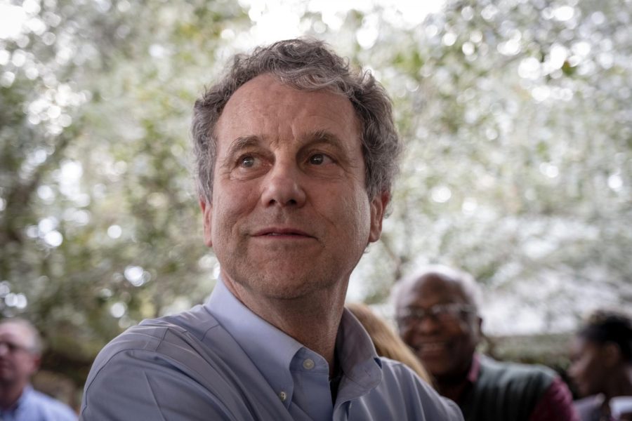 Sen. Sherrod Brown (D-OH) watches attendees of the Dorchester County Democrats First Annual Oyster Roast in Summerville, SC, March 2, 2019. Brown stopped to speak during his Dignity of Work listening tour.
