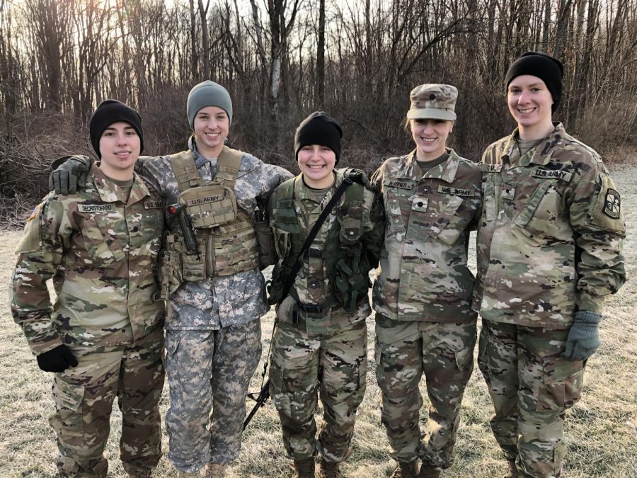(From left) Cadets Danielle DeCristofaro, Alexus Kellow, Keirston Spiewak, Alex Warner and Kayla Chmiel pose for a photo. 