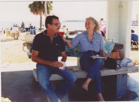 Alan Moris and Barbara Child at a picnic at Cedar Key on the Florida Gulf Coast in the late 1980s.