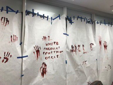 A wall inside the escape the zombies themed room at Wright Halls escape room event Wednesday, April 10, 2019.
