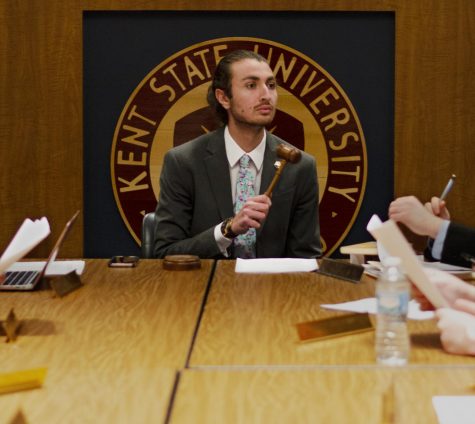 Vala Zeinali directs his first meeting as the new Undergraduate Student Government president on Wednesday, April 24, 2019.