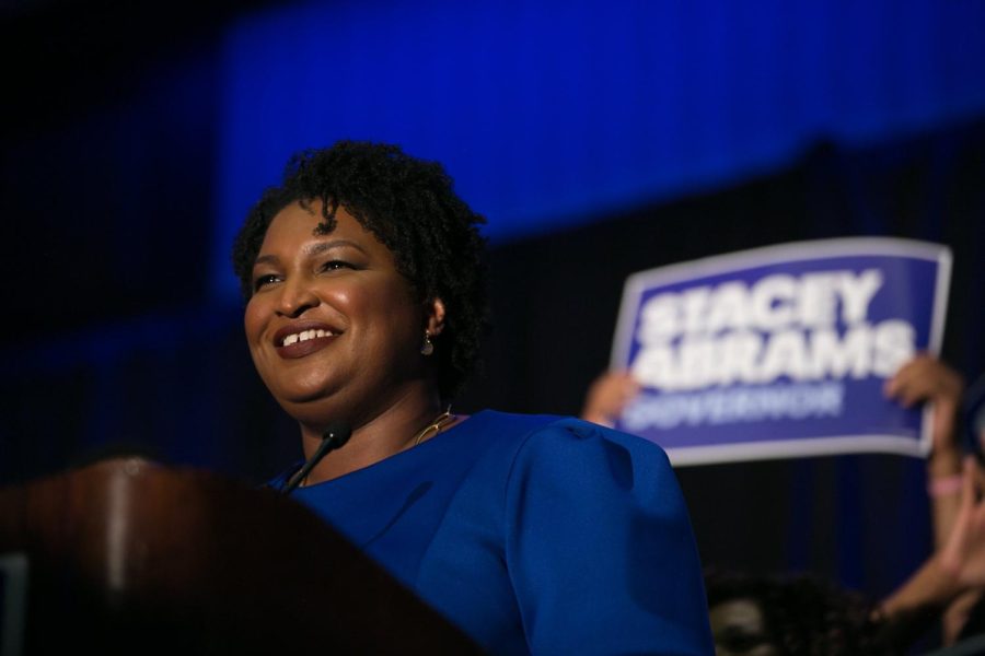 Georgia+Democratic+Gubernatorial+candidate+Stacey+Abrams+takes+the+stage+to+declare+victory+in+the+primary+during+an+election+night+event+on+May+22%2C+2018+in+Atlanta%2C+Georgia.