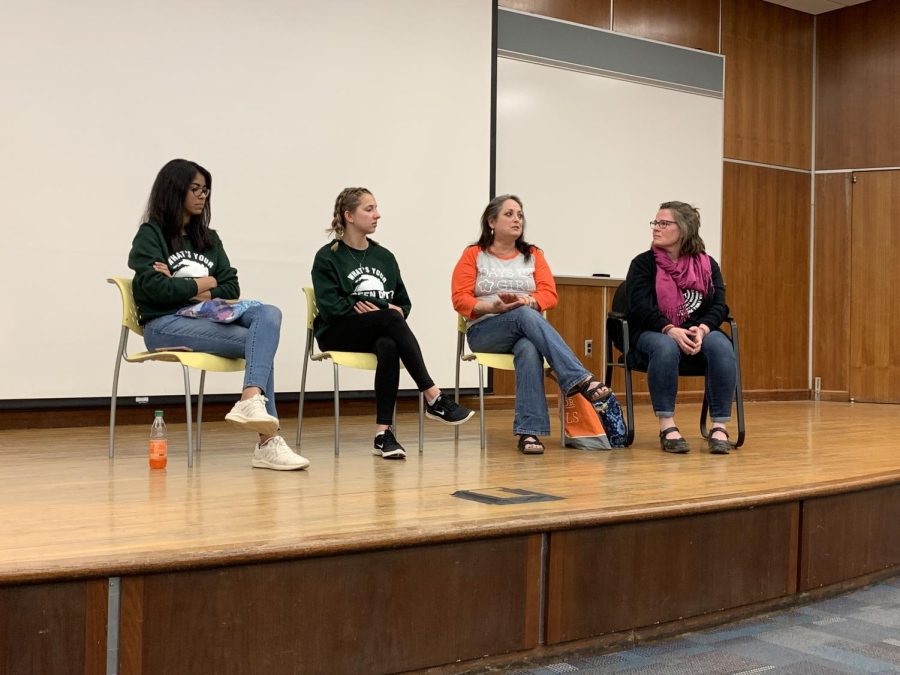 (Left to right) Ankita Tendolkar, Maddie Camp, Heidi Weisel and Cassie Pegg-Kirby on stage during the Period. End of Sentence. discussion.