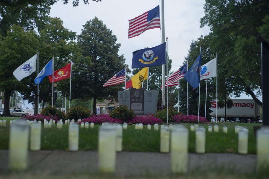 Candles lined the sidewalks at the Tallmadge circle in remembrance of the events Sept. 11, 2001. 