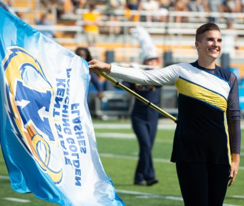 Kent State color guard performs before the start of the Homecoming football game on Saturday, September 21, 2019.