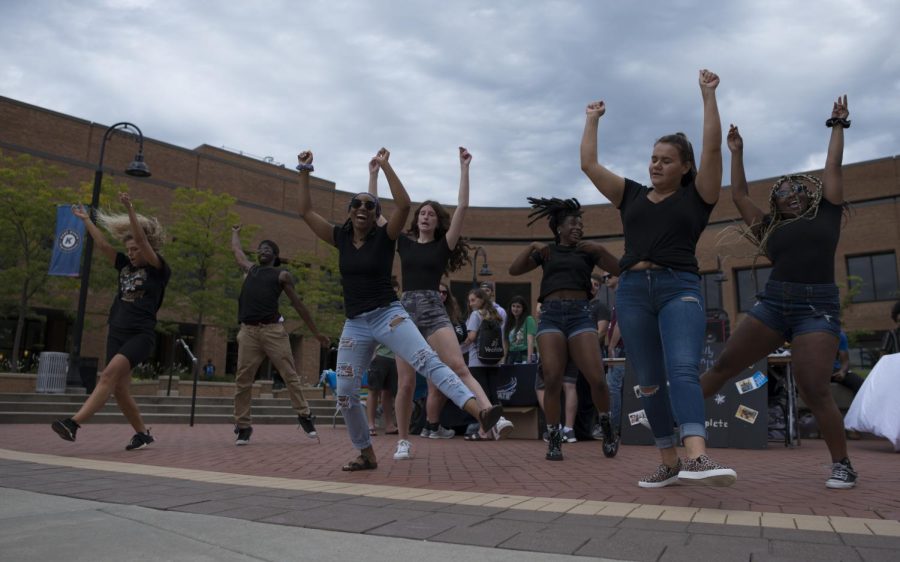 The Kent State Legacy dance team performs at the Black Squirrel festival Sept. 6, 2019.
