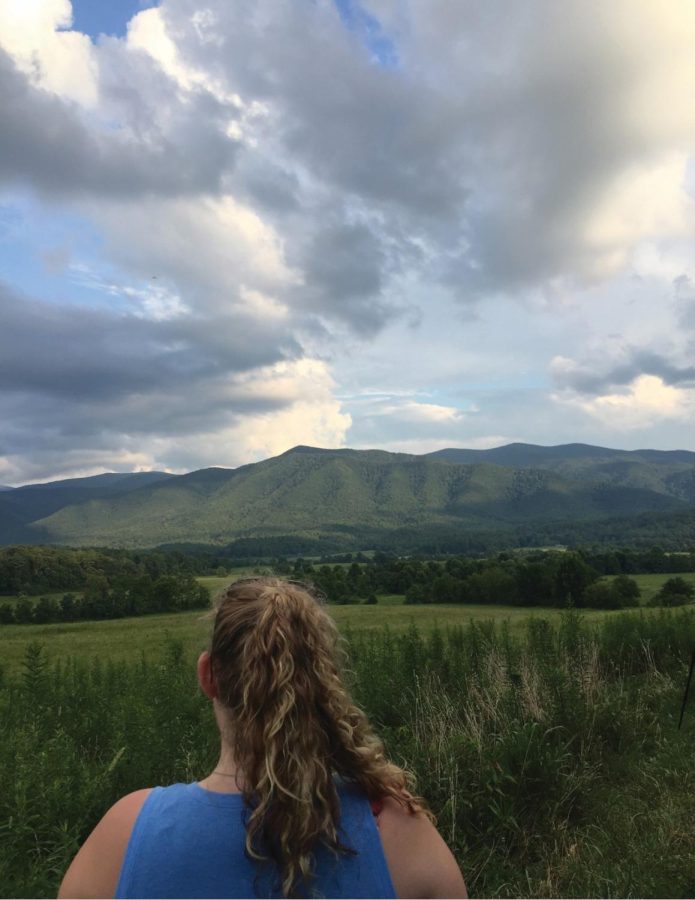 Kayla Marker looking at scenery in Gatlinburg, TN, her favorite place, “where I felt most calm and fell in love with the mountains,” July 2018. 