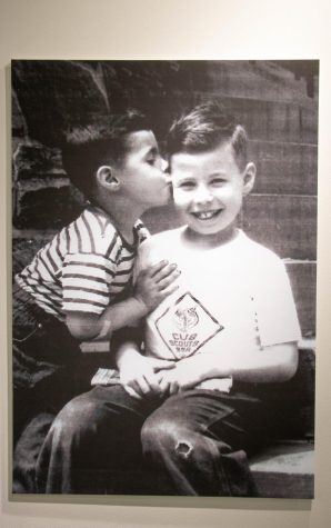 An old family photo displayed of Jeffrey Miller and his older brother Russell playing together as children in the Our Brother Jeff exhibit at the May 4 Visitors Center on Nov. 14, 2019.