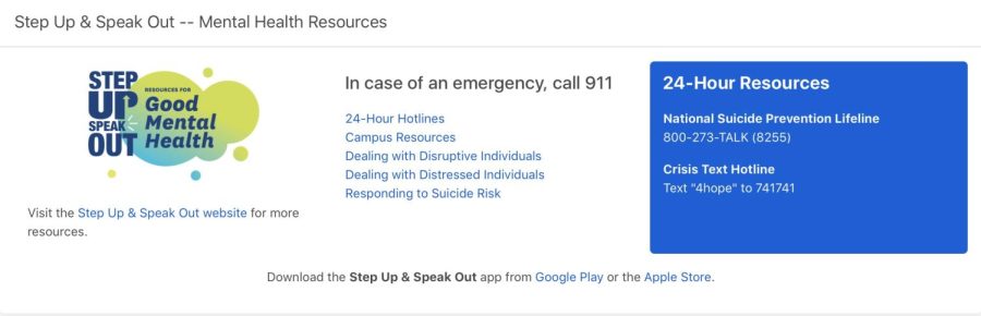 Mental health resources thanks to Step Up Speak Out.
