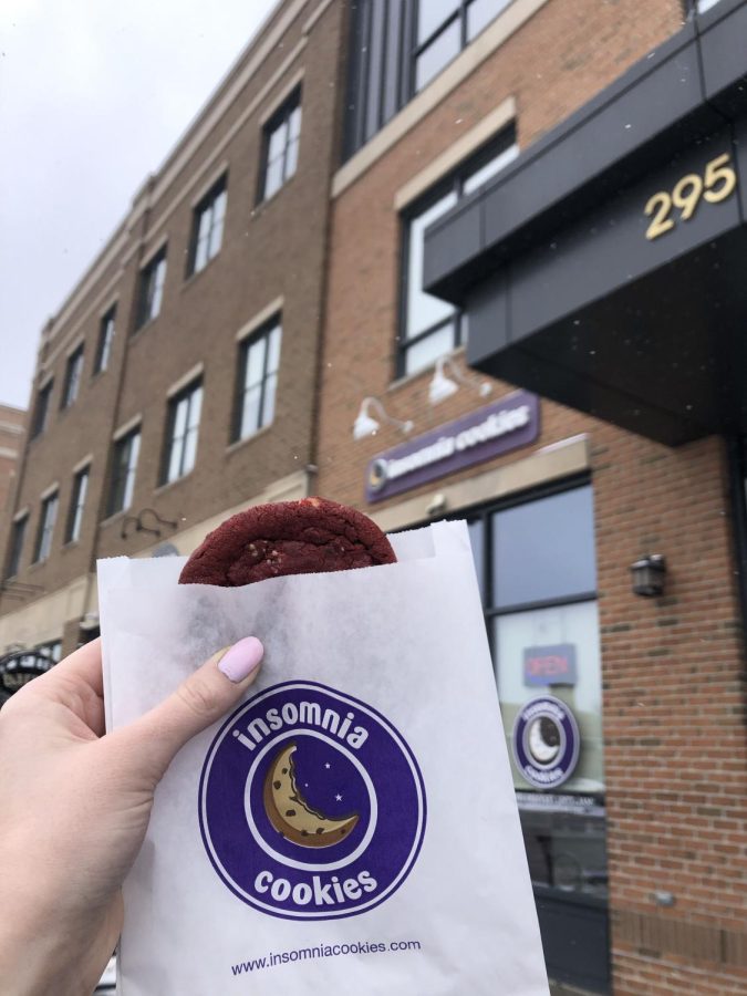 Insomnia Cookies specialty Valentines Day red velvet cookie. 