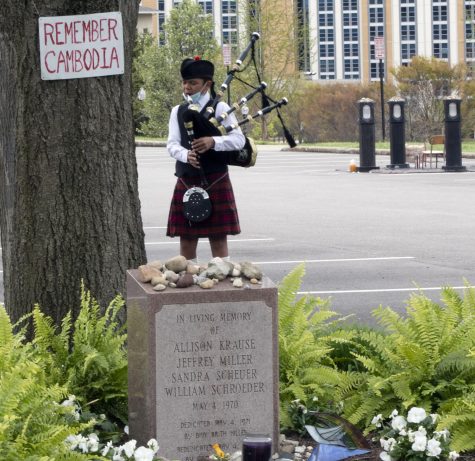 Brody Alexander, a 13-year-old bagpipe player from Westerville, Ohio, came to the May 4 50th commemoration at Kent State to play in honor of the lives lost. Alexander has been playing the bagpipes for almost three years.