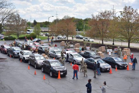 Cars line up outside the Akron-Canton food bank. Photo courtesy of the Akron-Canton Regional Food Bank. 