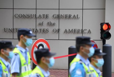 Policemen walk past the US consulate in Chengdu, southwestern Chinas Sichuan province, on July 26, 2020.
