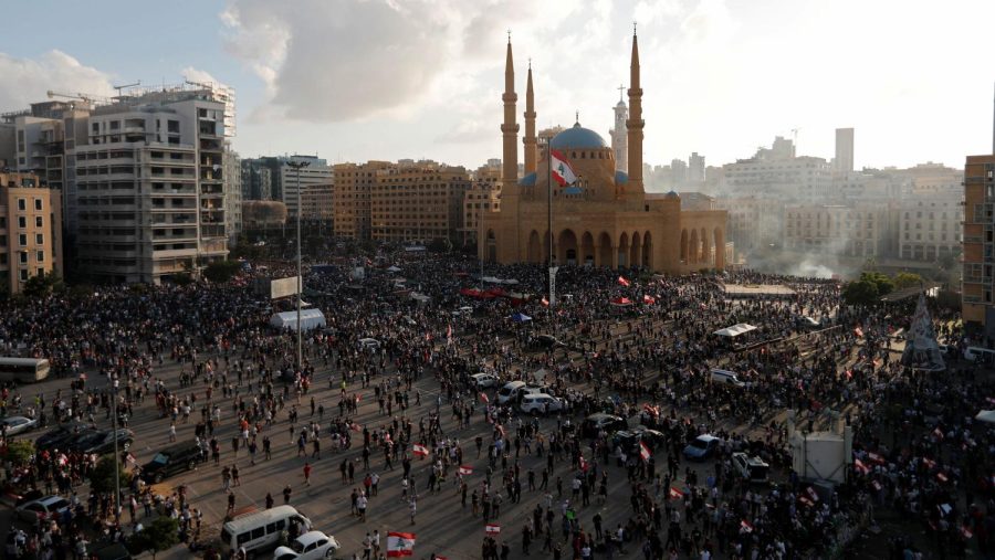 Demonstrators+gather+at+a+protest+in+Beirut+on+Saturday.
