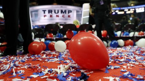 Balloons and confetti are seen at the end of the fourth day of the Republican National Convention on July 21, 2016 at the Quicken Loans Arena in Cleveland, Ohio.