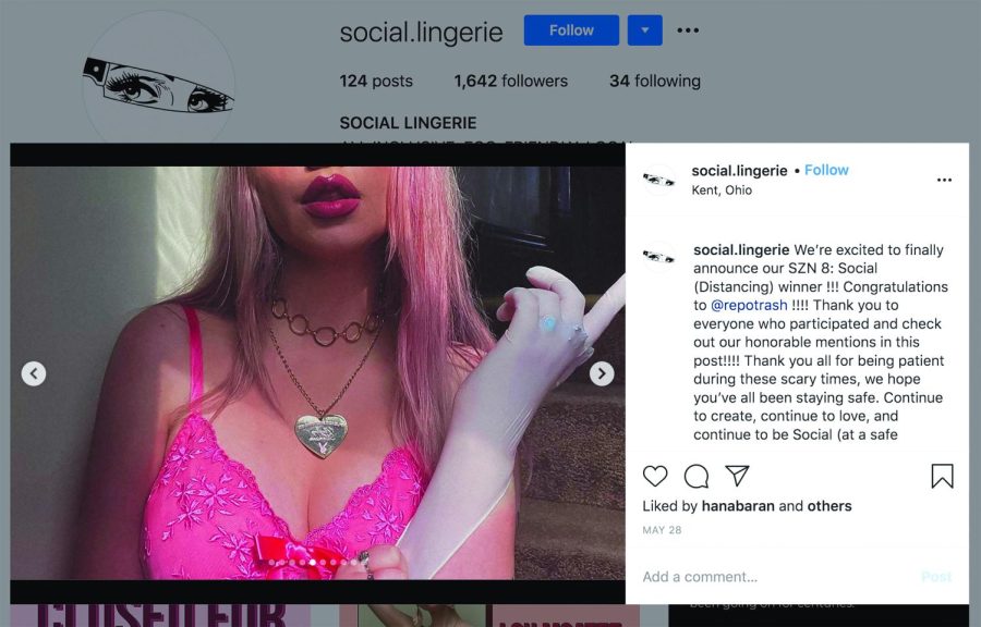 Adriana Coffman, a freshman communication studies major at Kent State, has modeled three seasons of Social Lingerie’s product drops. Her quarantine selfie was selected to be featured by Social Lingerie for their season eight product drop the end of May, a few months before Social Lingerie went on hiatus.