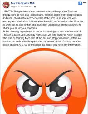 Facebook post from Franklin Square Deli about the altercation.