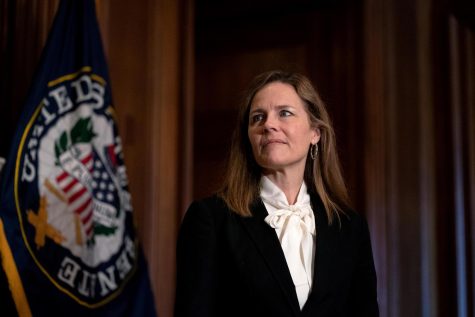 Judge Amy Coney Barrett, President Donald Trumps nominee for the US Supreme Court, meets with Republican Sen. John Hoeven, on Capitol Hill in Washington, on Oct. 1, 2020.