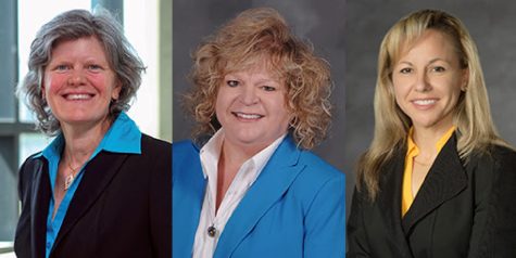 Kent State President Todd Diacon revealed three finalists for the universitys senior vice president and provost position. Pictured finalists are Teri Balser, left; Melody Tankersley, middle; and Montse Fuentes, right. 