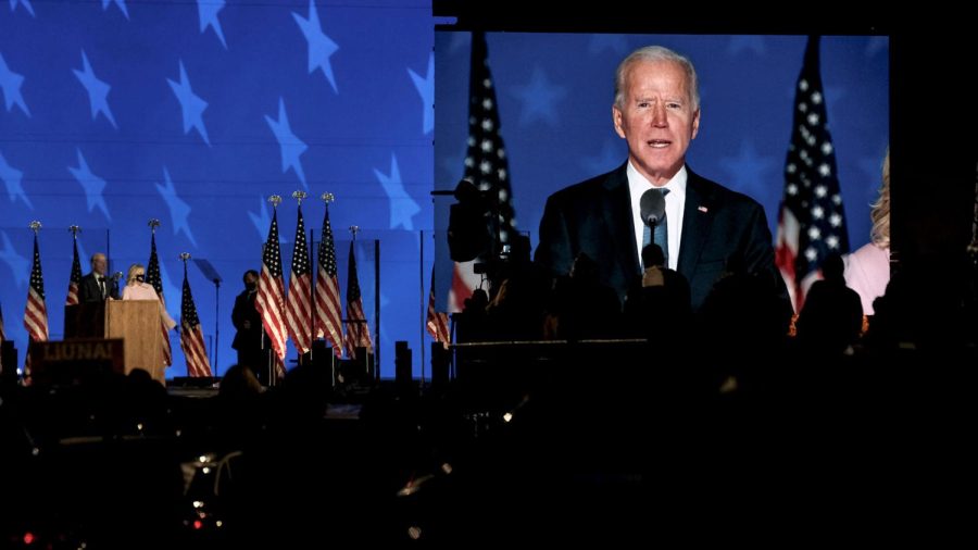 11/4/20, Wilmington, Delaware Vice President Joe Biden with his wife Dr. Jill Biden, speaks to supporters on election night at the Chase Center in Wilmington, DE, on Nov. 3, 2020. Gabriella Demczuk / CNN