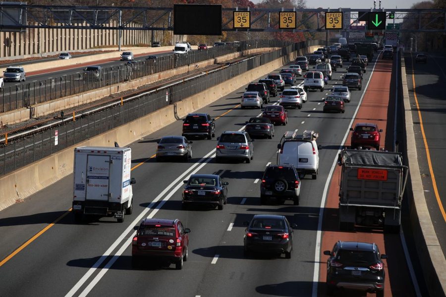 Slow automobile traffic on I-66 November 23, 2016 in Dunn Loring, Virginia. AAA has predicted that it will be more crowded than usual to travel this Thanksgiving with nearly 49 million Americans driving or flying to their destinations.