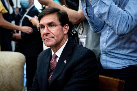 WASHINGTON, DC - JUNE 24: U.S. Secretary of Defense Mark Esper attends a meeting with Polish President Andrzej Duda and U.S. President Donald Trump in the Oval Office of the White House on June 24, 2020 in Washington, DC. Duda, who faces a tight re-election contest in four days, is Trumps first world leader visit from overseas since the coronavirus pandemic began. (Photo by Erin Schaff-Pool/Getty Images)