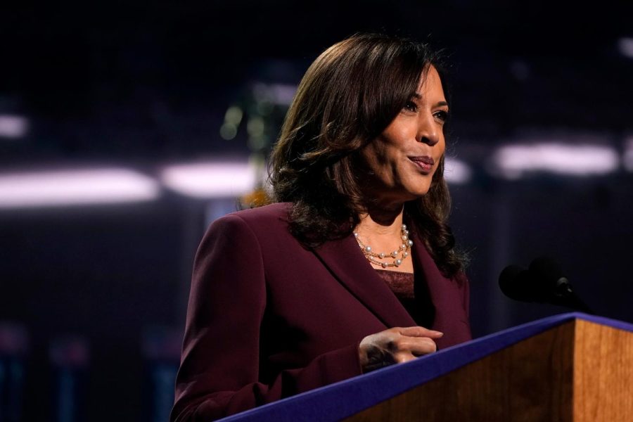 Senator Kamala Harris, Democratic vice presidential nominee, speaks during the Democratic National Convention at the Chase Center in Wilmington, Delaware, U.S., on Wednesday, Aug. 19, 2020. Harriss prime-time speech is the first glimpse of how Joe Bidens campaign plans to deploy a history-making vice presidential nominee for a campaign that has largely been grounded by the coronavirus. Photographer: Stefani Reynolds/Bloomberg via Getty Images