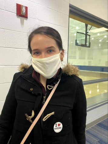 Sarah Richardson was the first voter in line at the Rec on Nov. 3, 2020. 