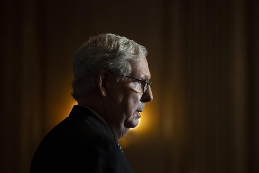 WASHINGTON, DC - DECEMBER 15: Senate Majority Leader Mitch McConnell (R-KY) conducts a news conference in the U.S. Capitol after the Senate Republican Policy luncheon on December 15, 2020 in Washington, DC. (Photo by Caroline Brehman-Pool/Getty Images)