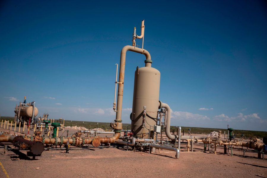 Equipment at a fracking well is pictured at Capitan Energy on May 7, 2020 in Culberson County, Texas. - For oil and gas producers in the worlds largest oil field, straddling the border between Texas and New Mexico, the losses due to the collapse of oil prices are colossal. (Photo by Paul Ratje / AFP) (Photo by PAUL RATJE/AFP via Getty Images)