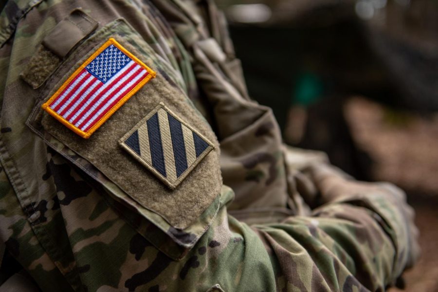 HOHENFELS, GERMANY - APRIL 09: A US flag is seen on the shoulder of a soldier during the Allied Spirit X international military exercises at the U.S. 7th Army training center on April 9, 2019 near Hohenfels, Germany. Approximately 5,600 soldiers, including around 1,300 from the U.S. and the rest from Denmark, Finland, Germany, Israel, Italy, Lithuania, Moldova, Netherlands, Poland, Slovakia, Spain, Sweden, Turkey, and the United Kingdom are taking part in the nearly three-week long exercises. (Photo by Lennart Preiss/Getty Images)