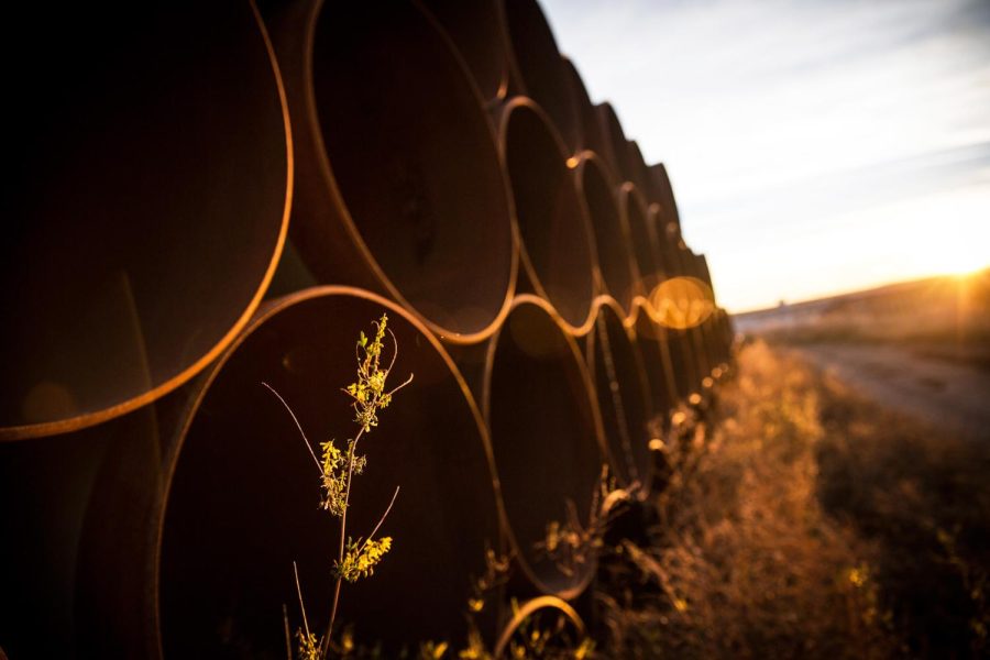 GASCOYNE, ND - OCTOBER 14: Miles of unused pipe, prepared for the proposed Keystone XL pipeline, sit in a lot on October 14, 2014 outside Gascoyne, North Dakota. (Photo by Andrew Burton/Getty Images)