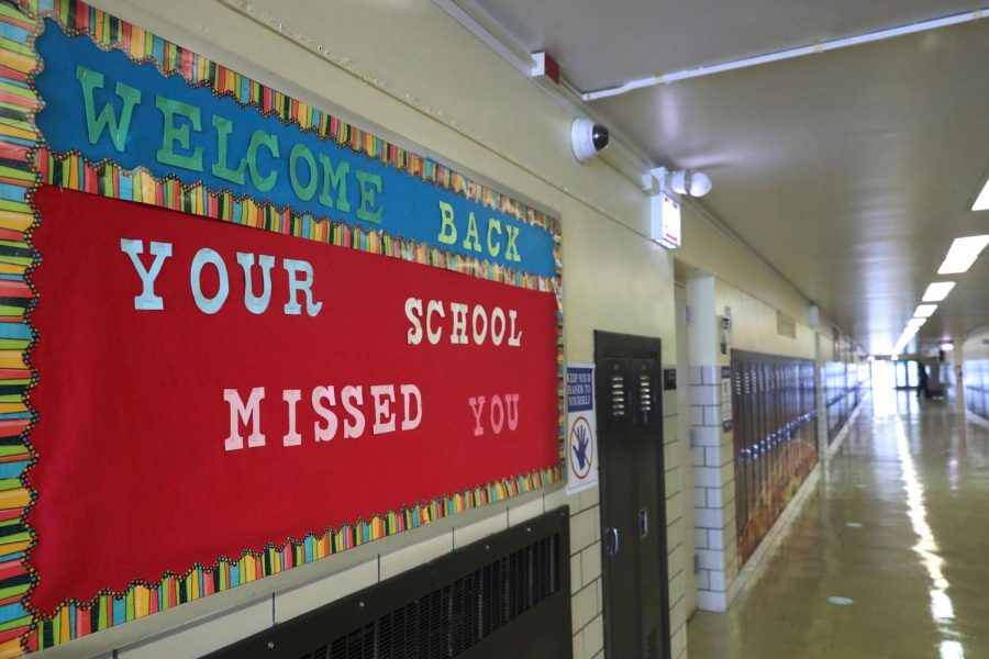 A Welcome Back sign on a bulletin board Thursday, Feb. 11, 2021, greets returning students at Chicagos William H. Brown Elementary School. In-person learning for students in pre-k and cluster programs began Thursday, since the districts agreement with the Chicago Teachers Union was reached. (AP Photo/Shafkat Anowar, Pool)