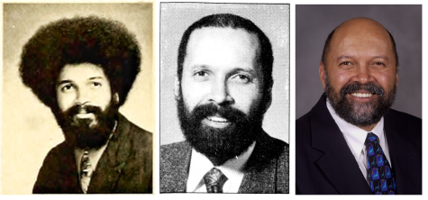 Left: Moores senior photo in the 1973 Chestnut Burr yearbook. Middle: A headshot of Moore used in a 1994 edition of the Daily Kent Stater. At that point, he was 43 years old and the acting chairman of the Department of Pan-African Studies. Right: Moore’s most recent Kent State headshot. 