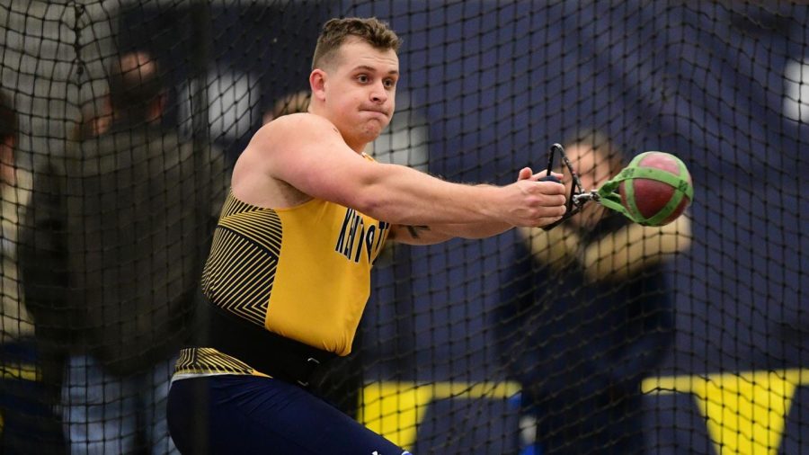 Jake+Wickey+competes+in+the+weight+throw+in+a+tri-meet+against+Akron+and+Buffalo+at+the+Stille+Fieldhouse+in+Akron.+Jan.+22%2C+2021.